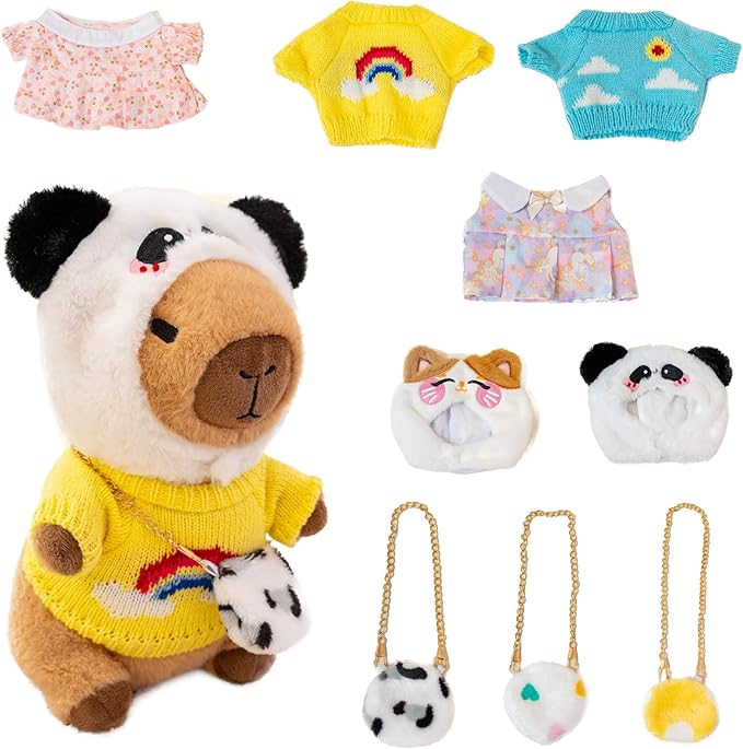 Capybara Plush with 10 Pcs Clothes & Accessories,Christmas Stuffed Animals, 10.2 in Cute Capybara Plush Toys,Birthday Gifts&Dress Up Cute Plushies for Boys/Girls (Summer-A)