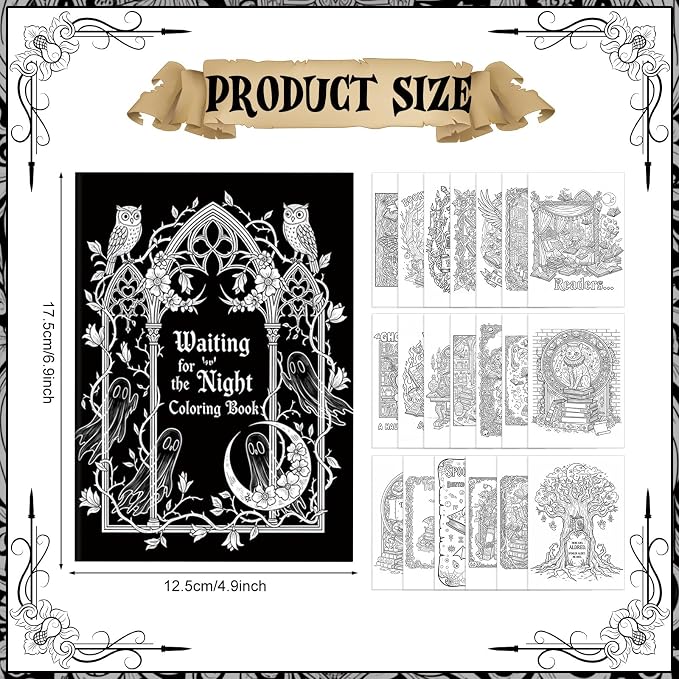 Liliful 24 Pcs Gothic Dark Romantic Coloring Book Bulk Intricate Noir Illustration Books, Ideal for Leisure Relaxation, Gothic Enthusiast Gifts & Atmospheric Creative Activities