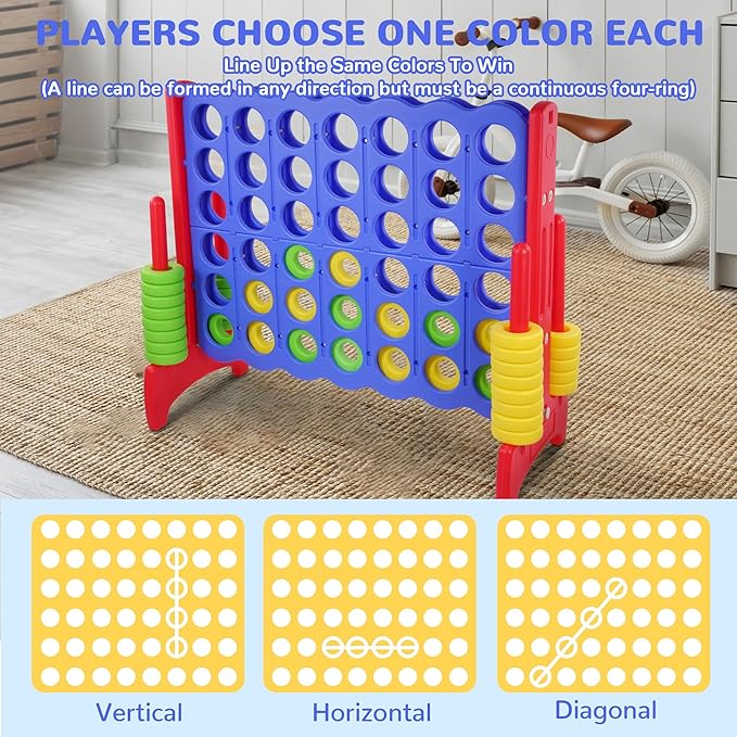Elevon Giant 4-to-Score Game Set, 4-in-A-Row Jumbo with 42 Jumbo Rings & Quick-Release Slide, 3.6FT Tall Indoor & Outdoor Yard Family Connect Game, Holiday Party & Family Game