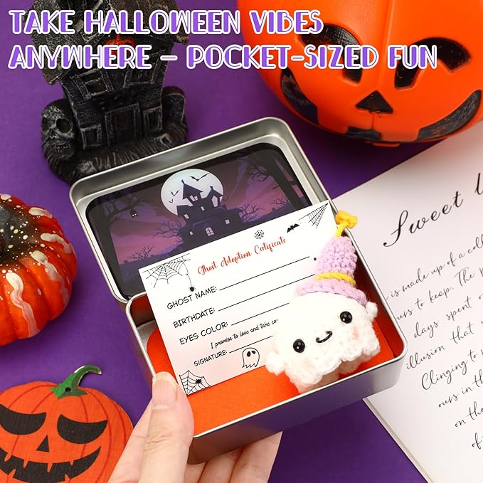 Little Pocket Boo, Cute Mini Boo in Tin Box, Adopt a Ghost, Travel Buddy, Halloween Spooky Gift for Friends, Coworkers, Ghost Lovers