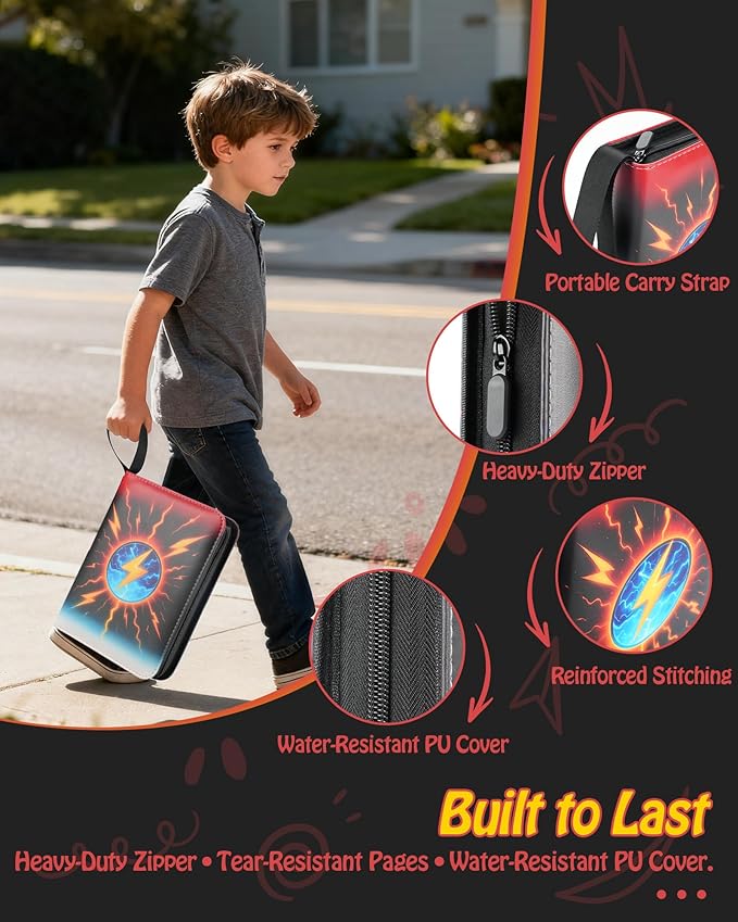 Trading Card Binder, 9-Pocket, Holds 1080 Cards, 120 Pages Side-Loading Card Album, PU Leather, Acid-Free Archival Sleeves, Durable Organizer for MTG, TCG & Sports Cards, Gift for Kids, Boys and Girls