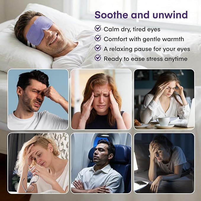 Adellina Steam Eye Mask (30 Pack) – Disposable Self Heating Eye Mask for Dry Eyes, Warm Steam Compress for Puffy Eyes, Sleep & Eye Strain Relief