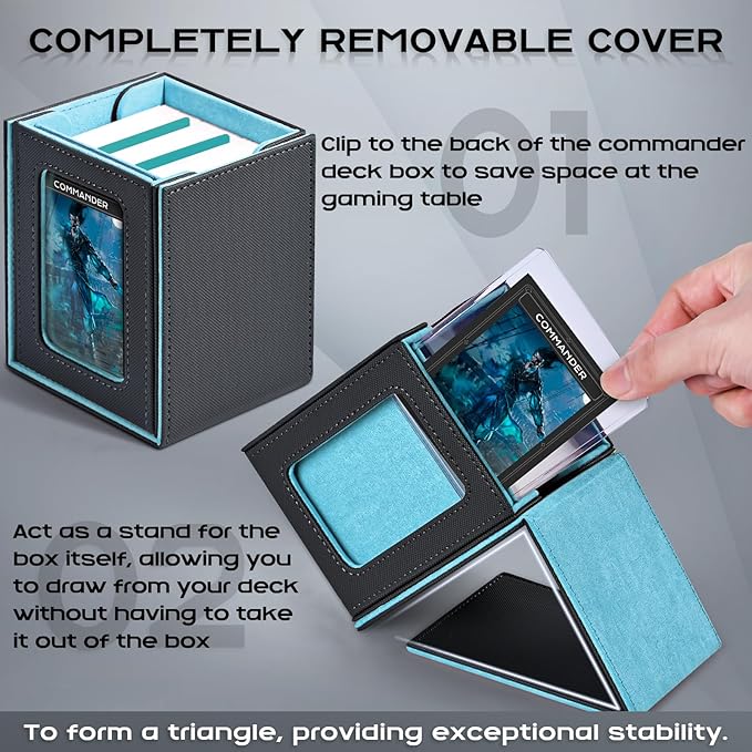 ZLCA MTG Deck Box with Commander Window Display, Trading Card Storage Box Holds 100 Double-Sleeved Cards Suitable for TCG/CCG/PTCG/EDH/Magic/Sport Cards (Grey&Blue)