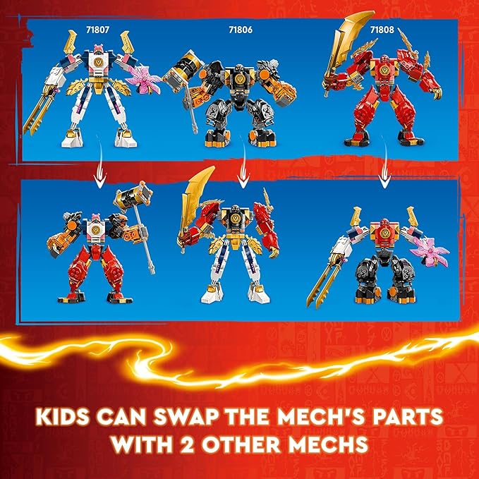 LEGO NINJAGO Sora’s Elemental Tech Mech Mini Ninja Toy, Customizable Figure, Adventure Toy Set for Kids with Sora Minifigure, Ninja Action Figure Gift for Boys and Girls Ages 7 and Up, 71807