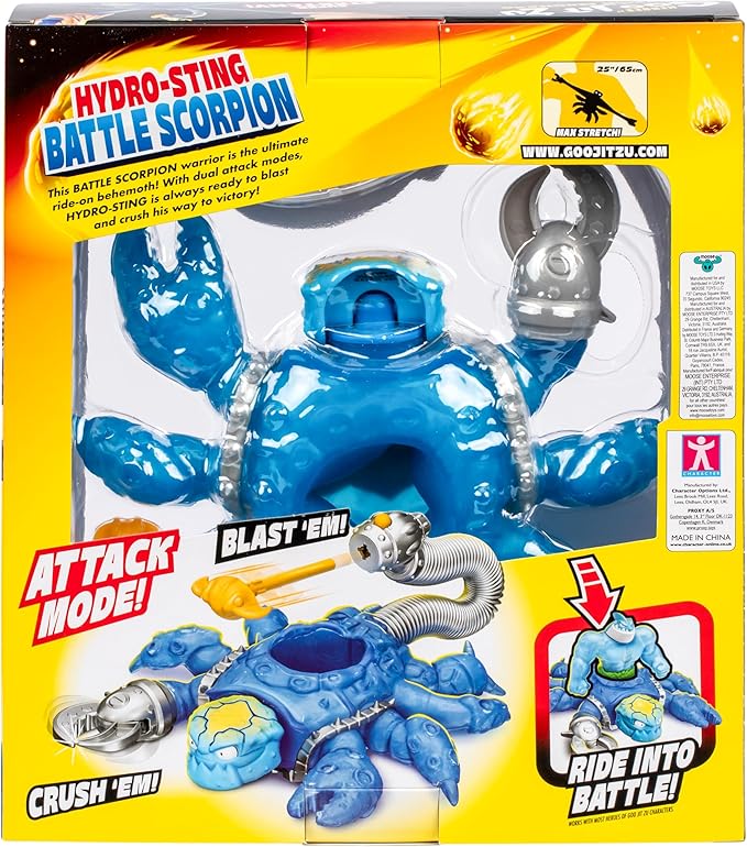 Hydro-Sting Battle Scorpion With 2 Attack Modes - Crushing Claw And Pop-Tube Stinger Tail Hydro Blast, Stretches 3 Times Its Size, Switches Between Upright And Crawling Mode For Figures To Ride On