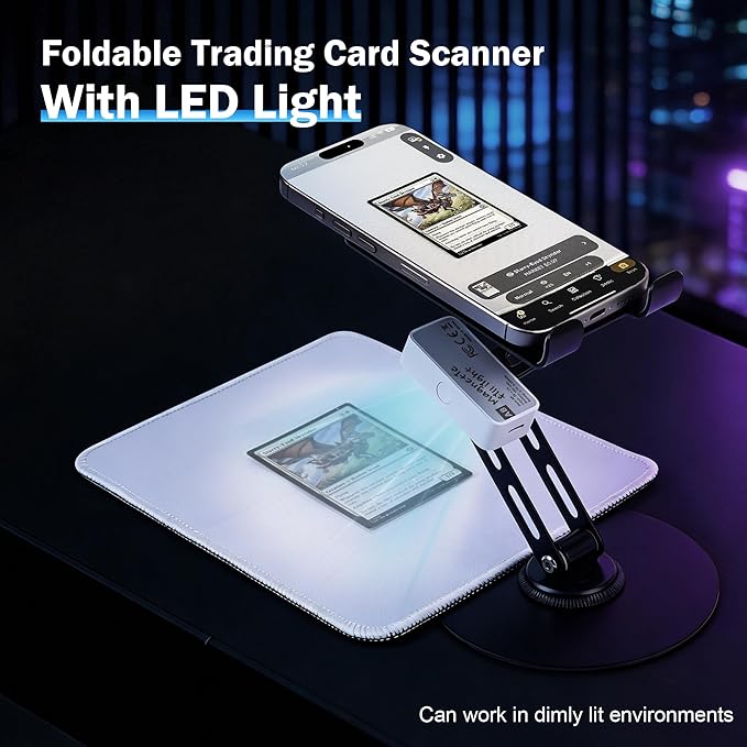 Card Scanner for Trading Cards–MTG & TCG Card Scanner Stand with Magnetic LED Light,Foldable Phone Holder for Scanning,Cards Quickly Scan and Price Check,Available for ManaBox