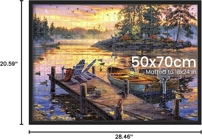 upsimples 19.7x27.6 Puzzle Frame, Display 18x24in with Mat or 50x70cm Without, Wall Hanging 1000 Pieces Puzzles Frames, Black, 1 Pack