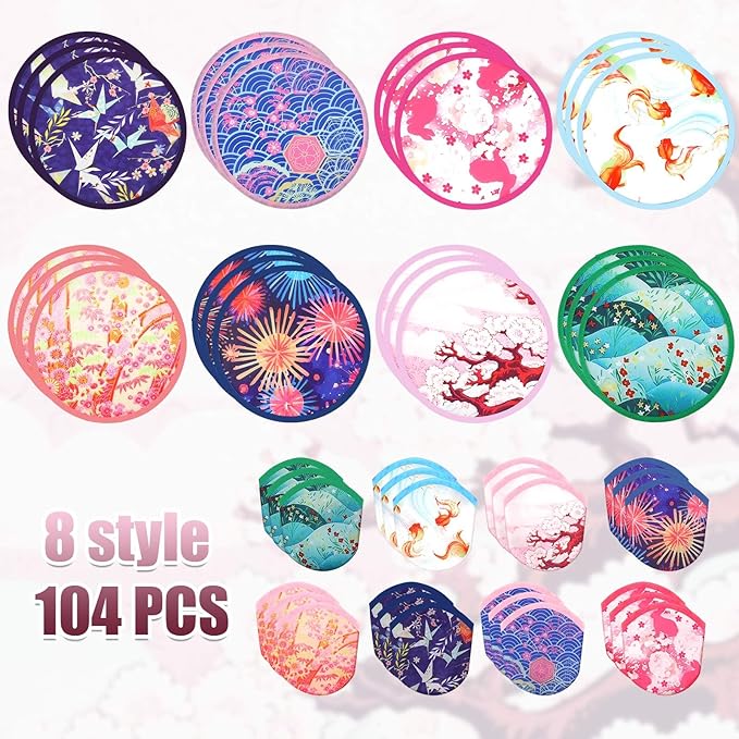 Gejoy 24 Pcs Foldable Fan Japanese Foldable Fan Style Summer Flower Handheld Round Folding Flying Disc for Women Man Daily Use Festival Wedding Party Favors Decorations Portable, 8 Style