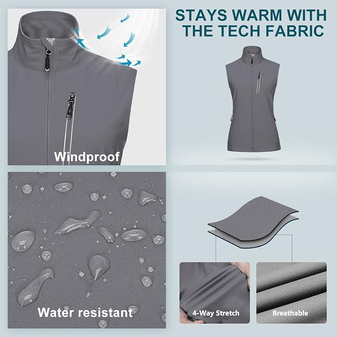 33,000ft Women's Lightweight Running Vest Outerwear with Pockets, Windproof Sleeveless Jacket for Golf Hiking Travel