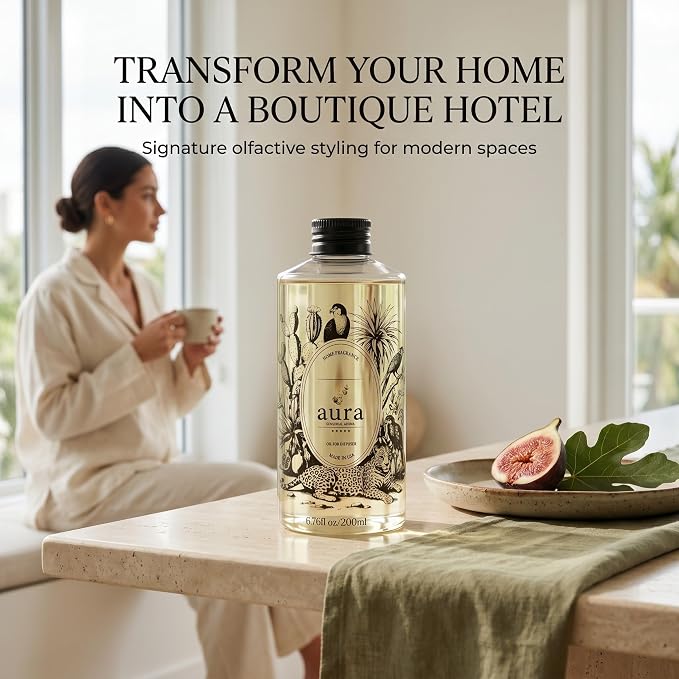 A U R A - Monaco Fragrance Oil for Waterless Scent Diffuser - Inspired by L.Labo-Noir | (6.7 fl oz, 200 ml) Pure Essential Oil Blends for Aromatherapy Diffuser & Hotel Collection Oil Diffuser