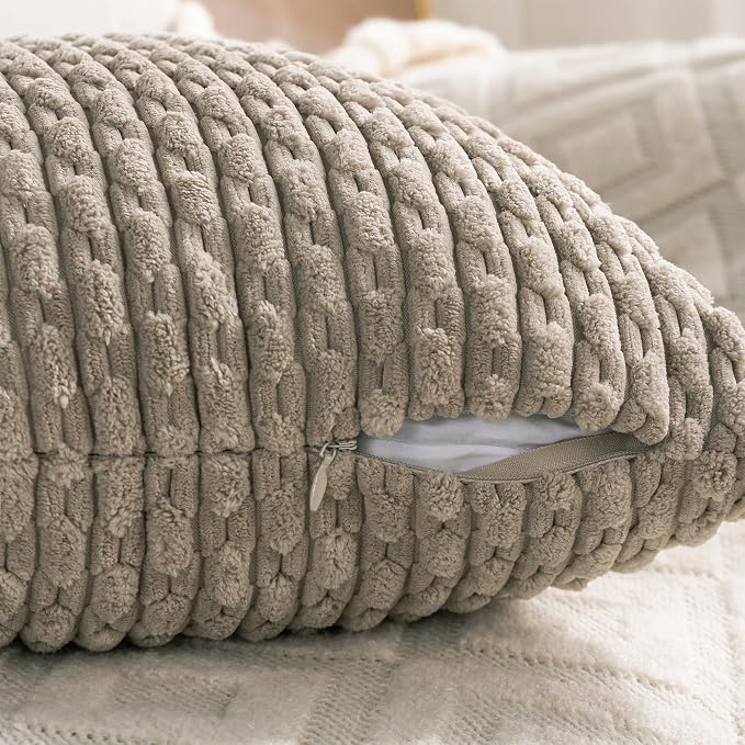 Set of 4 Taupe Decorative Throw Pillow Covers 12x20 Inch Corduroy Pillow Covers for Bed Couch Sofa Living Room Soft Cushion Cases