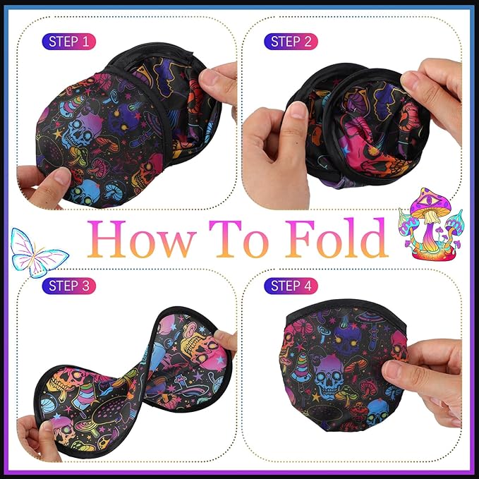 Gejoy 24 Pcs Foldable Fan Mushrooms and Skulls Foldable Fan Style Summer Flower Handheld Round Folding Fan for Men Women Rave Fan for EDM Music Festival Club Rave Accessories Party Favors Decorations