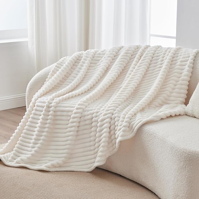 BEDELITE Ribbed Twin Blanket for Couch & Bed, Cream, 60"x80" | Ultra-Soft Plush Fleece, Cozy, Warm Yet Lightweight, Ribbed Texture, Home Decor, Machine Washable, Giftable, All-Season Use