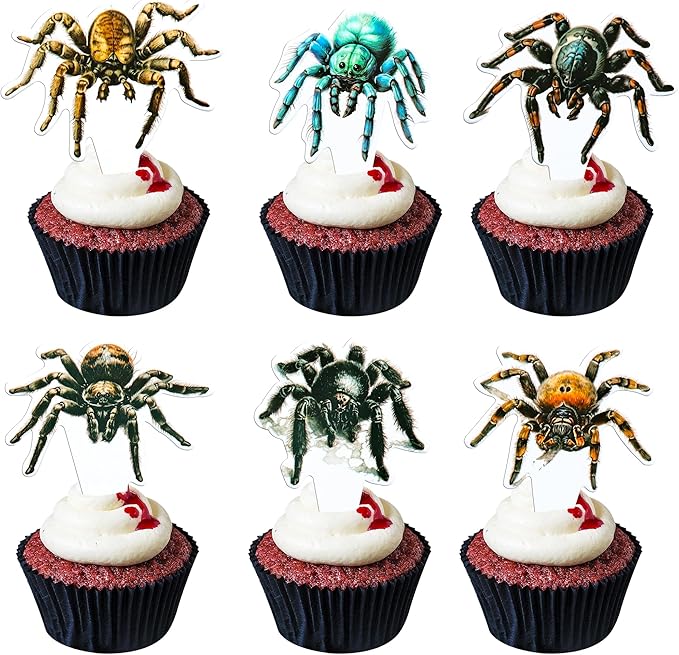Gyufise 36Pcs Halloween Spider Cupcake Toppers Spider Cake Picks Halloween Horror Spider Cupcake Decors for Halloween Theme Baby Shower Party Cake Decoration Supplies
