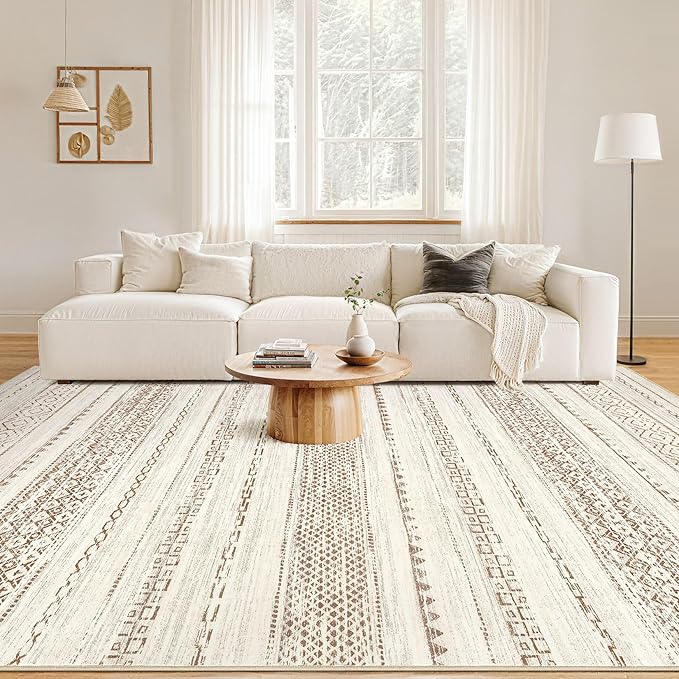 Nakagishi Boho 5x7 Area Rug Living Room Rugs Machine Washable Brown | Soft, Pet & Kid Friendly, Carpet for Living Room/Bedroom/Office/Kitchen/Nursery, Daily Home Decor Stain Resistant Moroccan