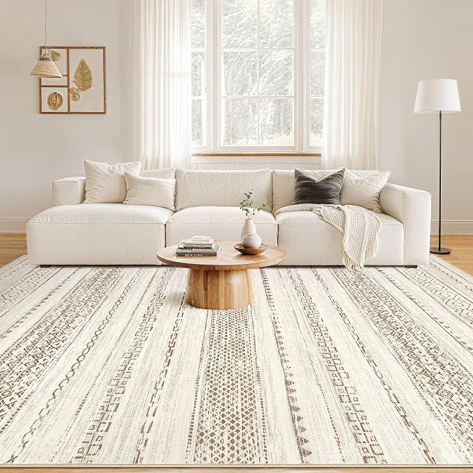 Nakagishi Boho 8x10 Area Rug Living Room Rugs Machine Washable Brown | Soft, Pet & Kid Friendly, Carpet for Living Room/Bedroom/Office/Kitchen/Nursery, Daily Home Decor Stain Resistant Moroccan