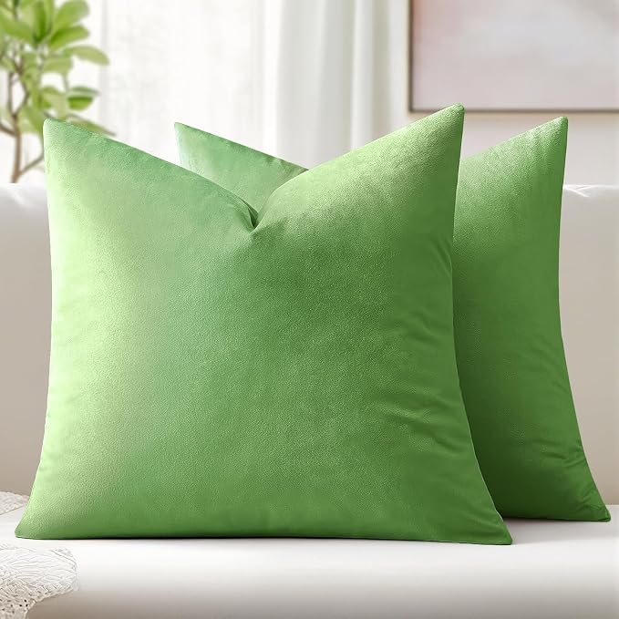 MIULEE Velvet Throw Pillow Covers 18x18 Inch Pack of 2 Lime Green | Soft Solid Decorative Pillow Covers, Modern Luxury Home Decor, for Couch Chair Sofa Bedroom Livingroom