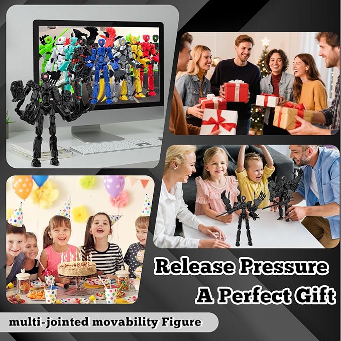 5.5Inch T13 Action Figure Assembly Completed, T13 3D Printed Action Figure Multi-Jointed Movable Robot Set,Collectors Desktop Decorations for Game Lovers Toys (Black)