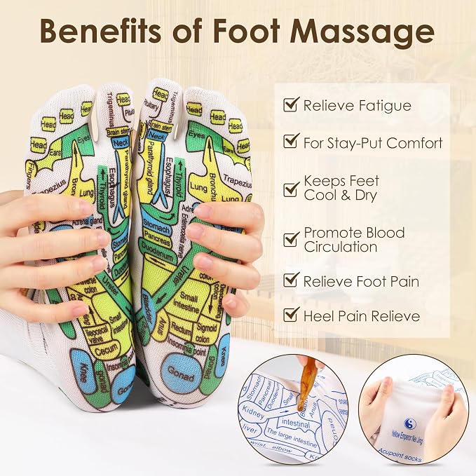 Reflexology Socks Set with Gloves Tools, 2 Pairs Chiro Acupressure Acupuncture Trigger Point 4pcs Massage Tool Gua Sha Foot Hands Pain Relief Acupoint Birthday Gifts for Men E