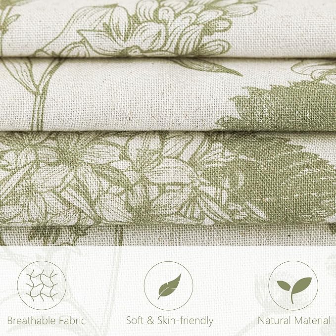 Foindtower Set of 2 Linen Floral Throw Pillow Covers Vintage Accent Print Decorative Cozy Cushion Covers Farmhouse Boho Home Decor for Sofa Chair Couch Bedroom Living Room,24×24 Inch,Light Green