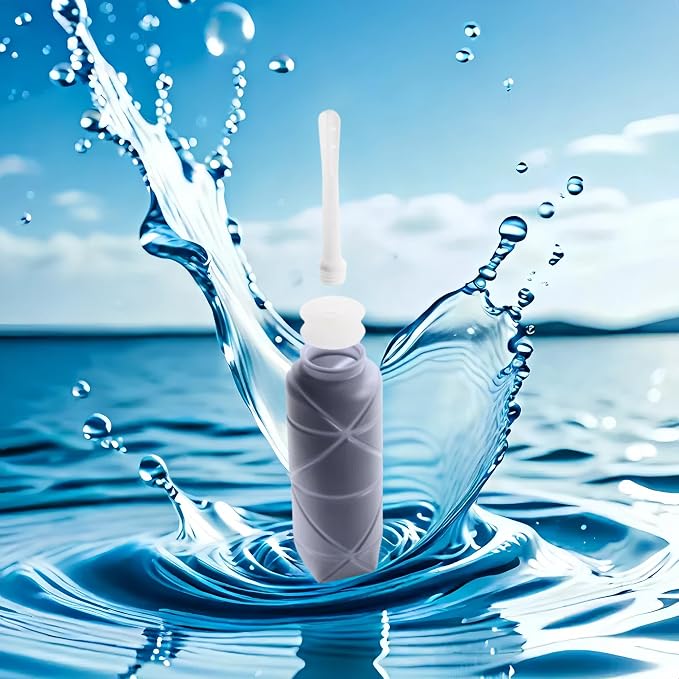Foldable Compact Silicone Douche Bottle, Reusable Travel Douche Kit, 24 FL Oz Capacity, Grey