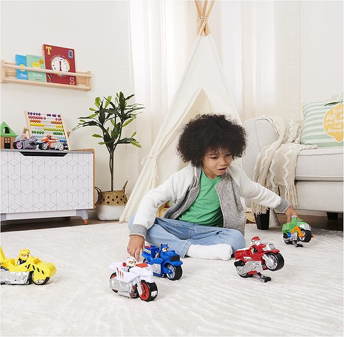 Paw Patrol, Moto Pups Marshall’s Deluxe Pull Back Motorcycle Vehicle with Wheelie Feature and Toy Figure