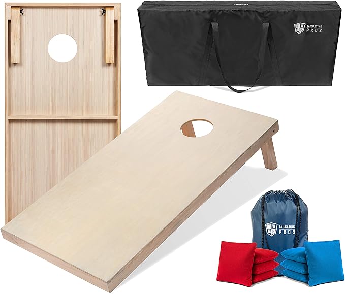 Tailgating Pros Cornhole Boards - 4'x2' & 3'x2' Cornhole Game w/Carrying Case & Set of 8 Corn Hole Bags - 150+ Color Combos! Optional LED Lights