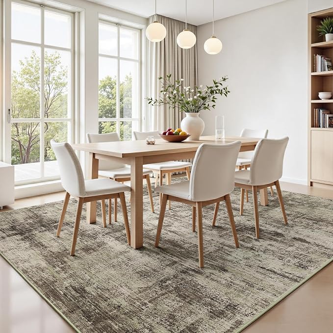 9x12 Area Rug for Living Room, Abstract Washable Non-Slip Large Rugs, Brown | Neutral Carpet for Bedroom, Dining Room, Home Office, Nursery,Indoor, Stain Resistant, Non-Slip, Low Pile, Modern Rug