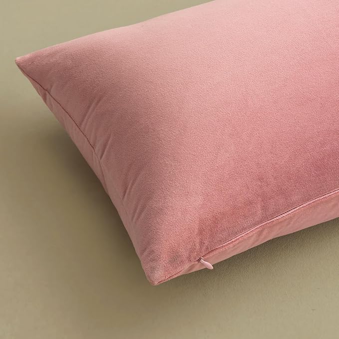 MIULEE 24x24 Inch Pack of 2 Euro Velvet Throw Pillow Covers Dusty Pink | Soft Solid Decorative Euro Sham, Modern Luxury Home Decor, for King Bed Sofa Couch Bedroom Livingroom
