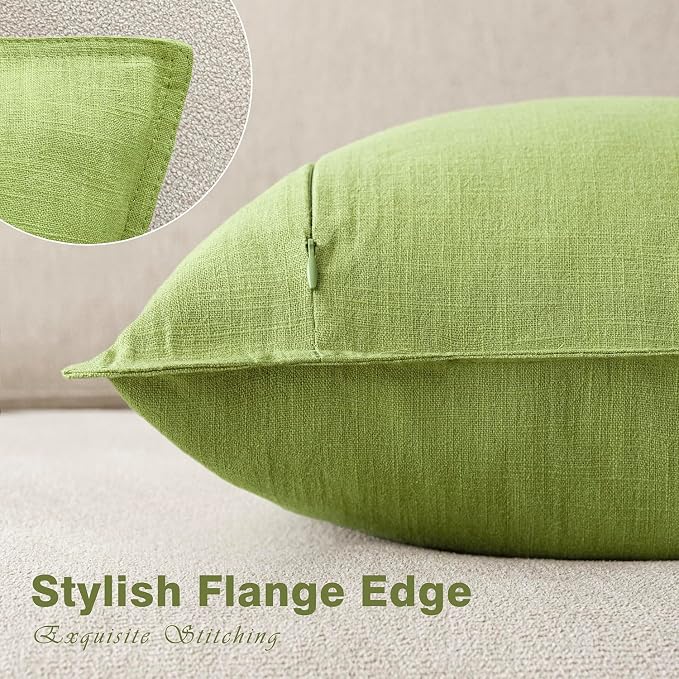 Foindtower Pack of 2, Decorative Linen Solid Throw Pillow Covers Soft Accent Euro Cushion Case Farmhouse Neutral Pillowcase for Chair Couch Sofa Bedroom Living Room Home Decor 18 x 18 Inch Lush Green