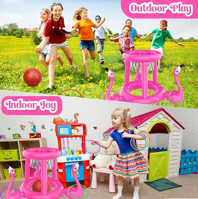Uniqhia Pool Floats Toys Set, 2-in-1 Floating Basketball Hoops & Pool Ring Toss, Fun Summer Water Games for Kids Ages 8-12