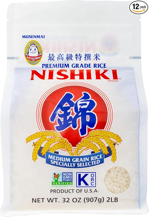 Nishiki Premium Rice Musenmai Premium Medium Grain White Rice, 2 Pound (Pack of 12)