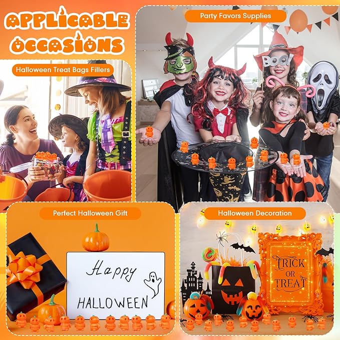 Honoson 12 Pcs 3D Printed Fidget Toy 3D Printed Pumpkin Man Small Animal Toy Flexible Halloween Christmas Decoration for Play and Display(5cm)