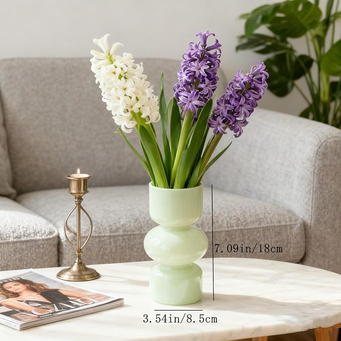 JSPYFITS Glass Hydroponic Flower Vase, 7 Inches Colored Bubble Vase for Flowers, Three-Layer Funky Vase for Home/Office/Weddings/Party Table Flowers Decor, Milky Green
