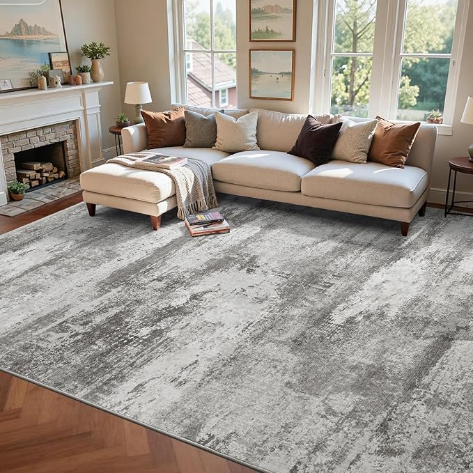 6x9 Ft Large Abstract Area Rugs for Living Room, Soft Non-Slip Modern Washable Rugs Print Pattern Carpet for Bedroom Indoor Floor Nursery Home Decor (Grey)