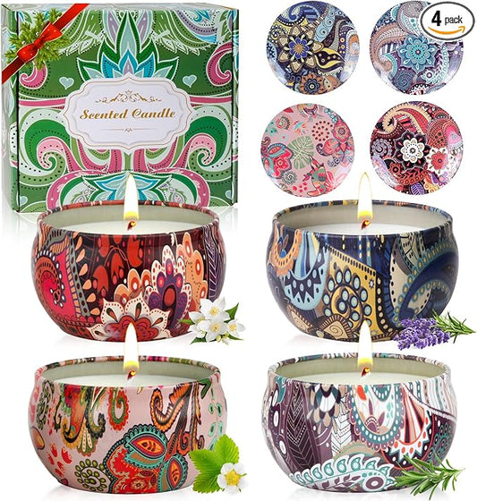 4 Pack Scented Candles Gifts for Women 10oz Home Scented Candles 100Hours Aromatherapy Candle Gifts Set Soy Wax Candles for Christmas Day, Birthday, Mothers Day, Valentine's Day