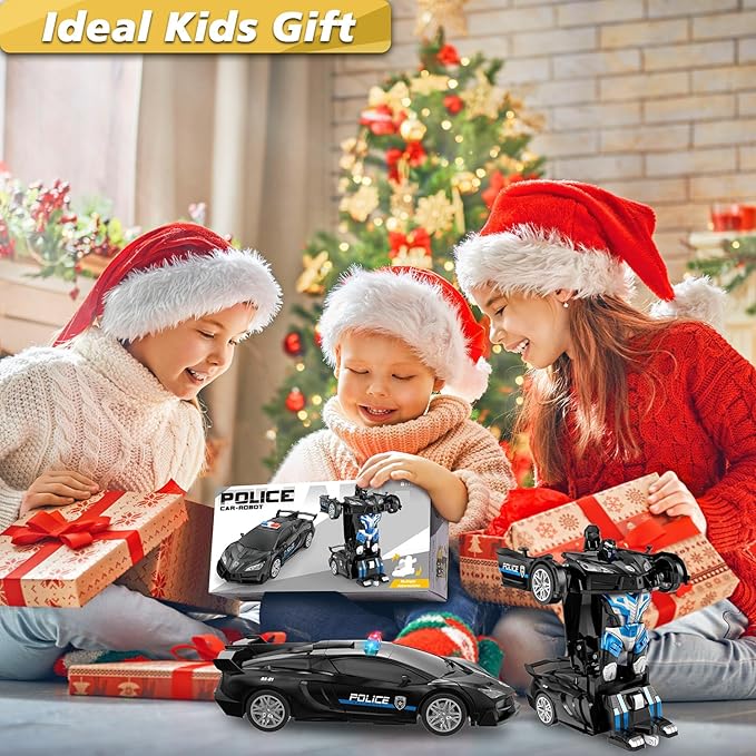 Remote Control Car for Kids , One Button Transformation to Robot with Flashing Light 2.4 Ghz Transforming Robot Car 1:18 Scale Transform RC Cars Toy Boys Girls Birthday Gift with 360 Degree Rotation