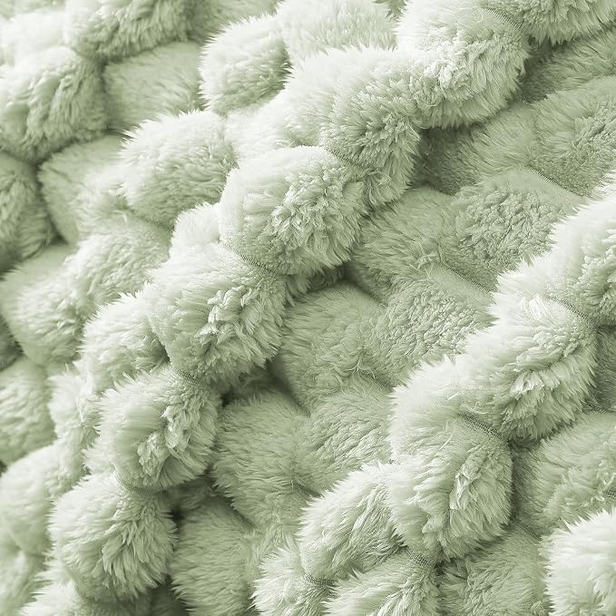 Whale Flotilla Soft Fleece Queen Size Bed Blanket 3D Jacquard, Sage Green | Lightweight Breathable Coverlet Bedspread for All Seasons, Super Cozy Plush Fluffy Fuzzy Decorative Blanket for Bed, 90"x90"