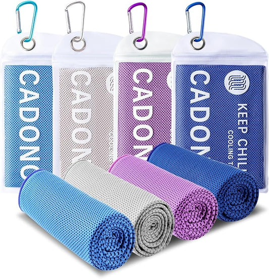 4 Pack Cooling Towel (40"x12"), Soft Breathable Chilly Towel, Ice Towel, Microfiber Towel for Yoga, Sport, Running, Workout,Gym, Camping, Fitness, Workout & More Activities(Multicolor)