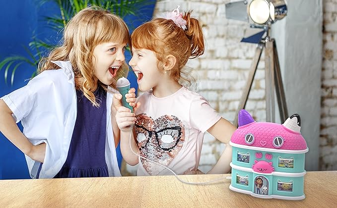 Gabbys Dollhouse Karaoke Microphone with Boombox for Fans of Toddler Toys, Kids Karaoke Machine with Built in Music (Gabbys Dollhouse)