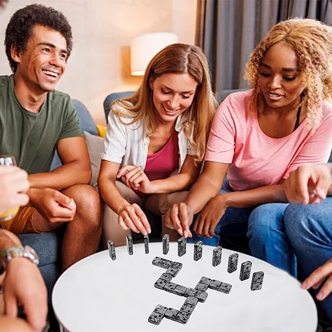 Dominos Set for Adluts - Double 6 Jumbo Domino Set - 28 Thick Marbleized Black and Gray Tiles - Dominoes Set for Adults and Kids, Classic Board Game for Family Nights & Travel (Black & Grey Case)