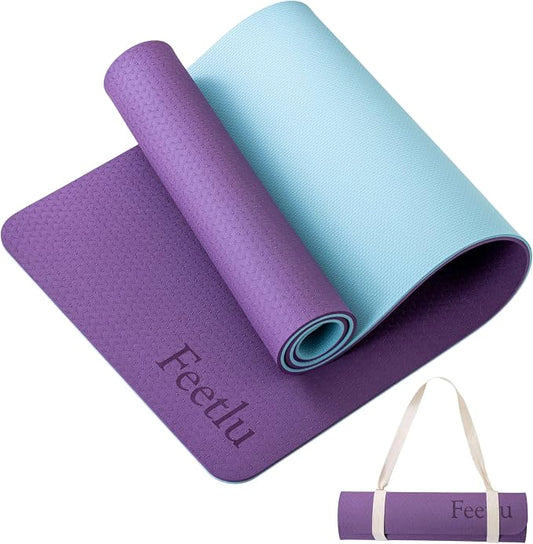 Extra Thick Yoga Mat with Carry Strap, 10mm Non-Slip Exercise Mat, 72 x 24 Inch Cushioned Workout Mat for Yoga, Pilates, Stretching & Floor Exercises