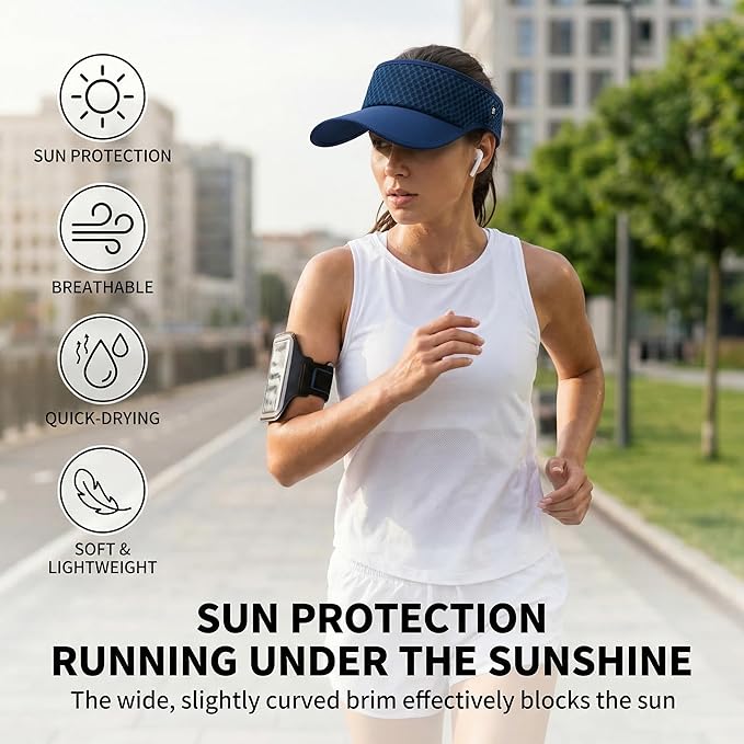 LONGLONG Sports Sun Visor Hat with Non-Slip Toggle Breathable for Women Men | Adjustable Quick Dry Moisture-Wicking Soft Lightweight Mesh Sun Protection Cap Golf Tennis Pickleball Running Garden Hiking