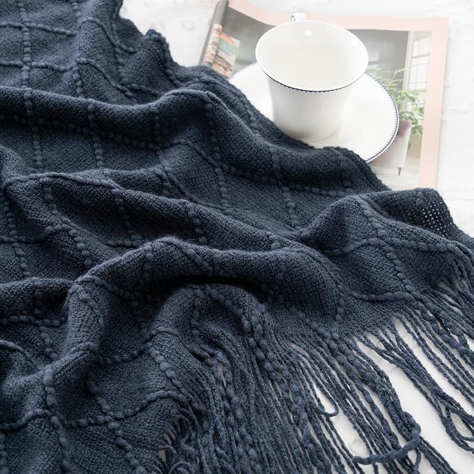 BATTILO HOME Navy Throw Blanket for Couch, Decorative Navy Blue Throw Blanket for Sofa Bed Room Decor, 50"x60" | Decorative Dark Blue Throw Blanket for Sofa Bed Room Decor, Knit Throw Blanket for Home Decor