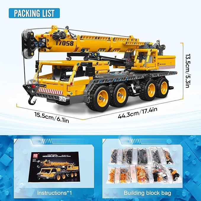 Mould King 17058 Crane Building Blocks Kit, 997 Pieces Crane Truck Model to Build, DIY Constration Toy Collectibles/Exhibition for Adult/Kids
