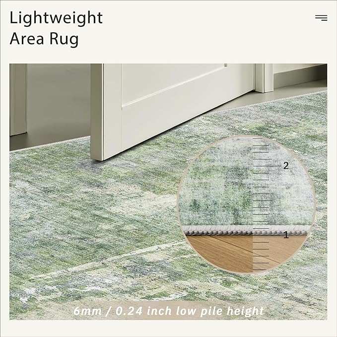 Soalmost Abstratc Runner Rug 2x6 Kitchen Hallway Runners Green/Ivory | Low-Pile Washable Rugs for Entry Bathroom Laundry Room, Vintage Foldable Floor Carpet Mat Entryway for Corridor Bedroom
