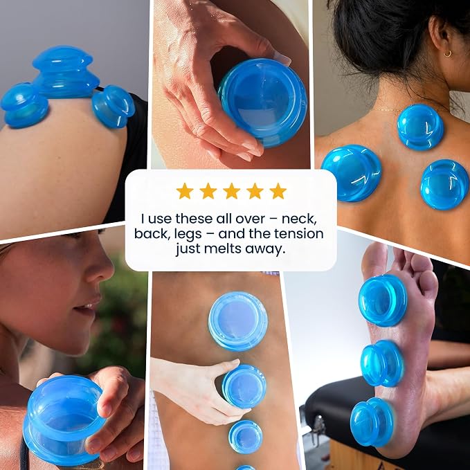 Silicone Cupping Therapy Set Professional Massage Cupping Cups for Cupping Therapy 4 Cup Kit for Massage, Myofascial Release, Cellulite Reduction (Lure Blue)