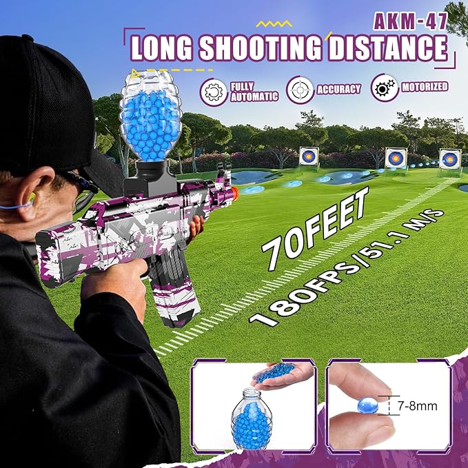 Gel Ball Blaster, Splat Gel Gun for Precision Shooting, Electric Water Ball Blaster Gun with Top Loading Design, Great for Competitive Team Play, Ages 15+ (Purple)