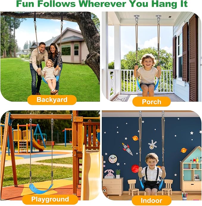 SELEWARE Swing Set Accessories Kids Swing Seat with Adjustable Rope Backyard Swingset Replacement for Both Indoor and Outdoor use Stylish Design Support 500 lbs, Blue