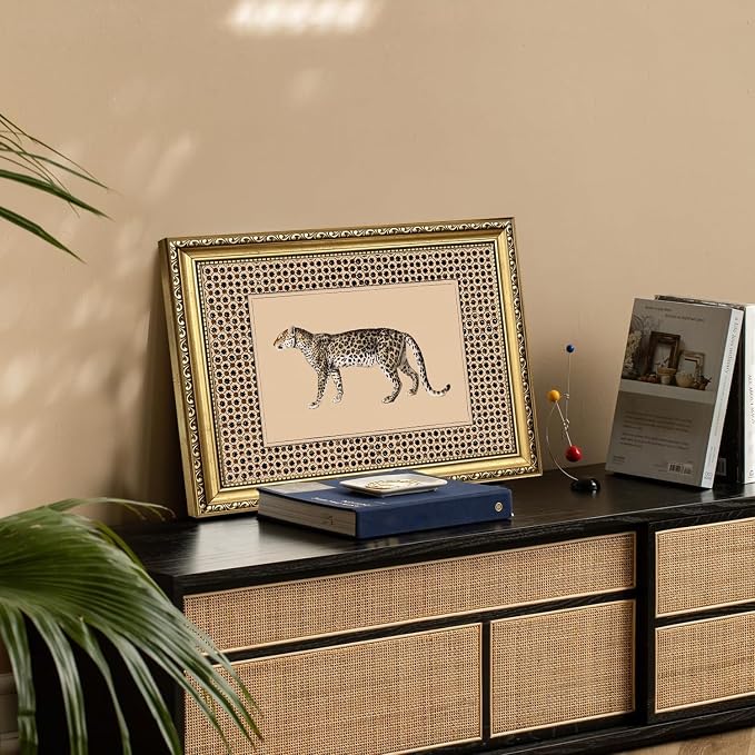 Vintage Leopard Wall Art Cheetah Safari Wall Decor Paintings, Wildlife Animal Poster Canvas Prints Aesthetic for Living Room Bedroom 16x24 inch Gold Framed